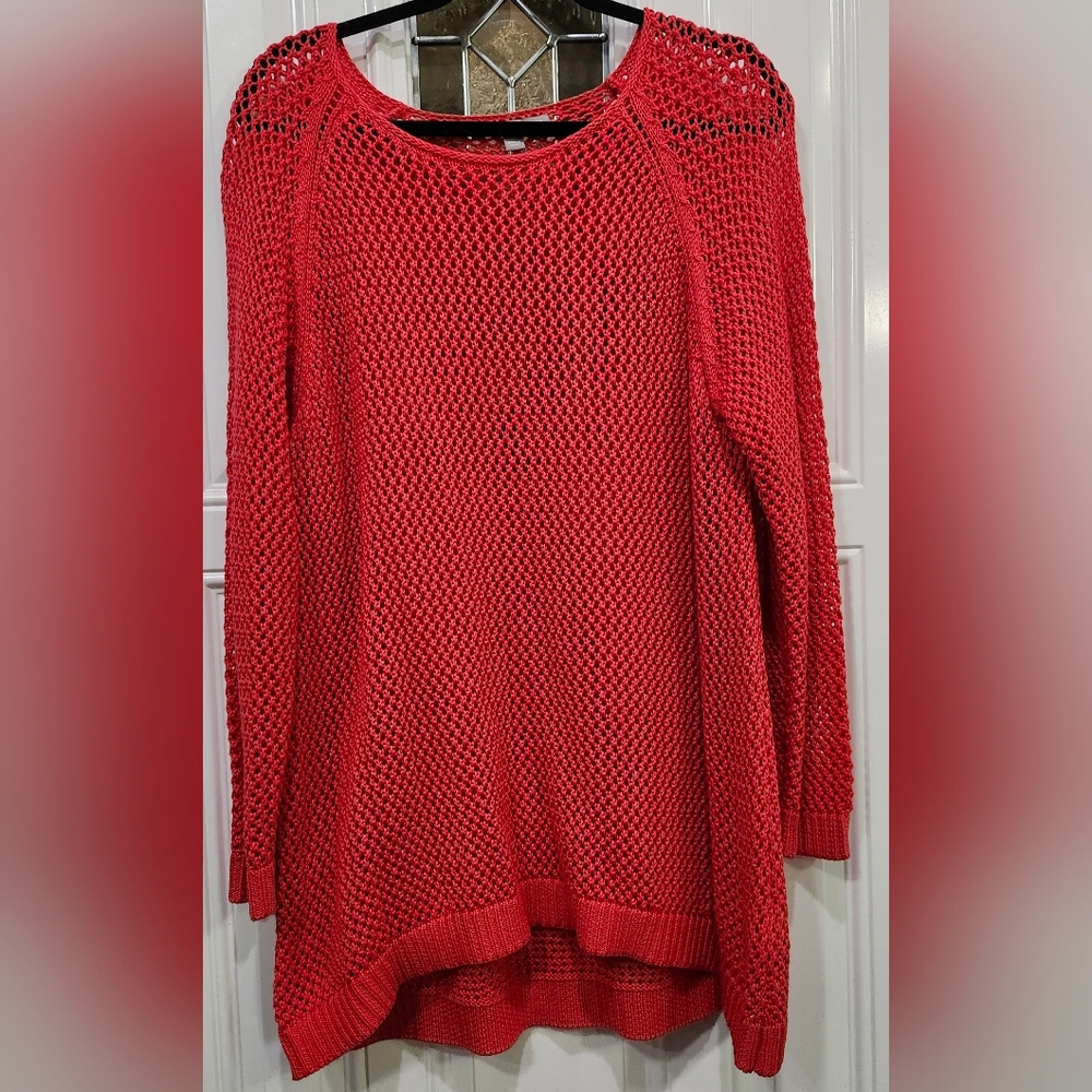 NWOT Valerie Stevens Orange Red Open Knit Long Sleeve Sweater Women's Size 1x